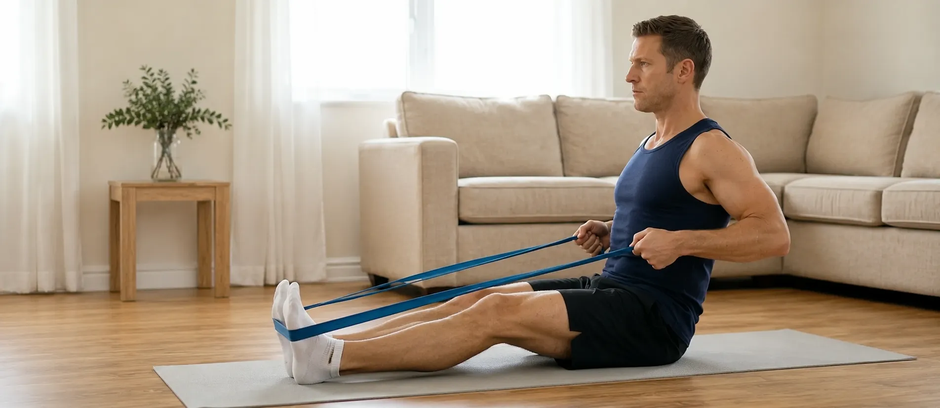 トレーニングチューブでトレーニングしている人